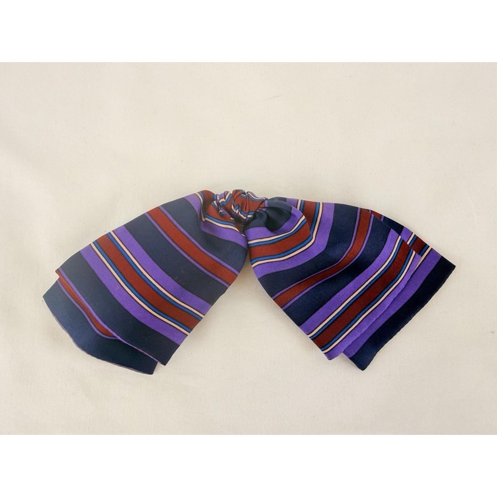 Vintage Symphony Scarfs Silk Bow Brooch Pin 70s Purple Stripe Secretary USA